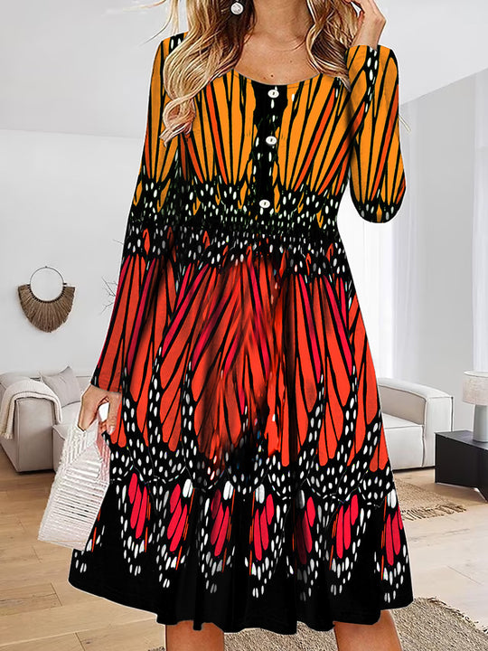 Damen Maxikleid mit einzigartigem Schmetterlingsdesign und Knopfdetails EB