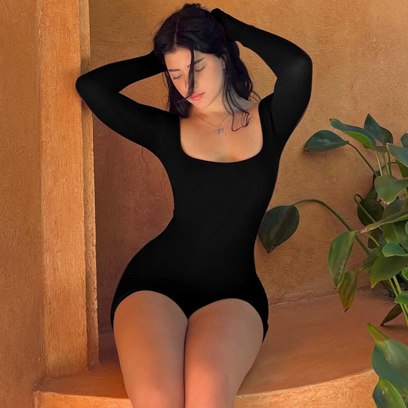 Damen Eleganter Langarm Bodysuit EB