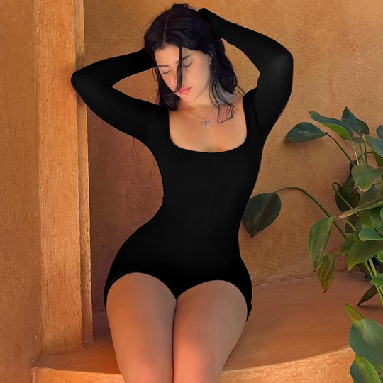 Damen Eleganter Langarm Bodysuit EB