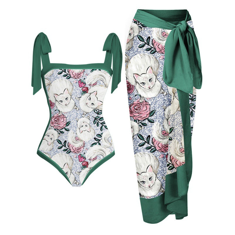 Damen Bikini-Set mit floralem Design und elegantem Überrock EB