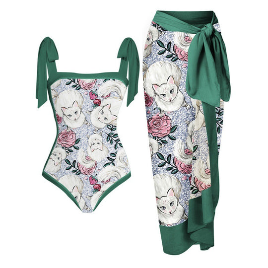 Damen Bikini-Set mit floralem Design und elegantem Überrock EB