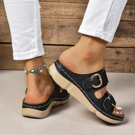 Damen Komfortable und stilvolle Zehentrenner-Sandalen mit verstellbarem Riemendesign EB
