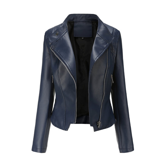 Damen nan kurze taillierte Bikerjacke aus Kunstleder mit asymmetrischem Reißverschluss EB