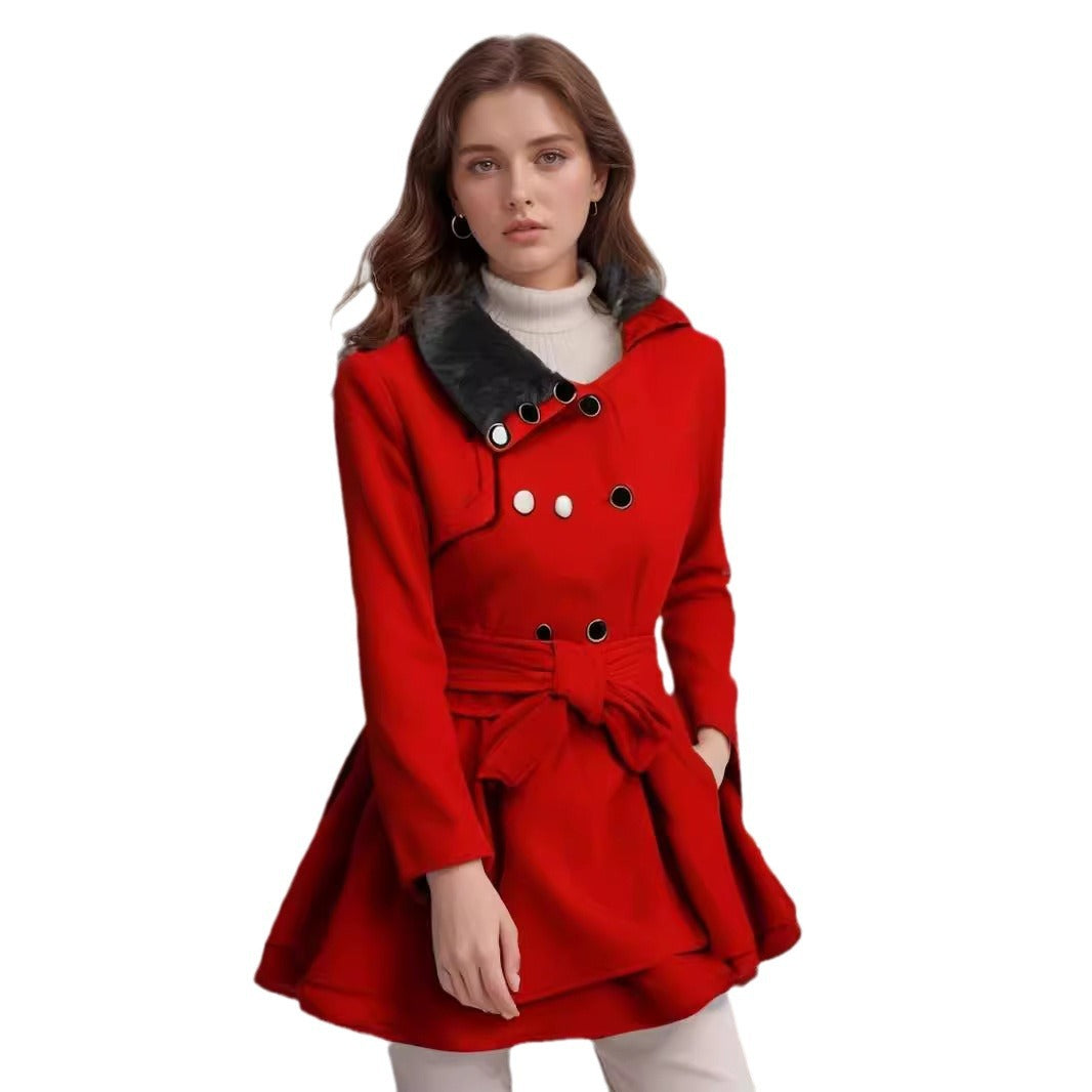 Damen modischer Trenchcoat mit weichem Kragen und schwingendem Schnitt EB