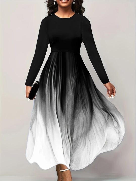 Damen Elegantes Maxikleid mit kreativer Farbverlauf-Optik und langen Ärmeln EB
