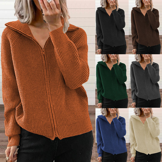 Damen Gerippte Kapuzen-Strickjacke mit Reißverschluss und Eingrifftaschen EB