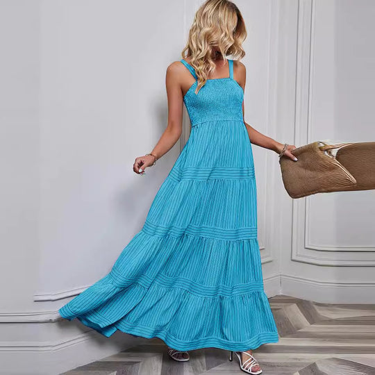 Damen Sommermaxikleid mit gerafftem Oberteil und asymmetrischem Saum EB