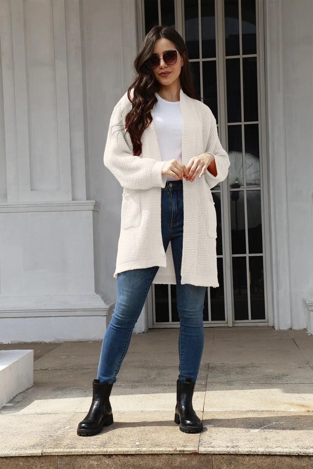 Damen Offene Strickjacke im lässigen Design mit praktischen Taschen EB