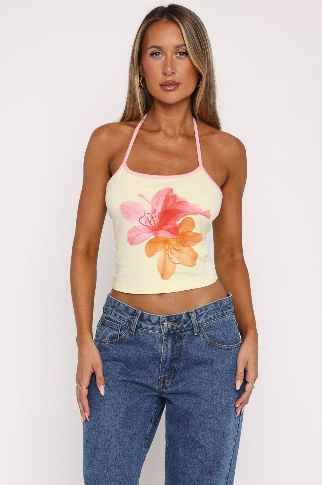 Damen Crop-Top mit floralem Druck und verstellbaren Trägern EB