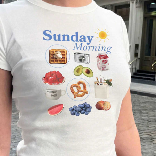 Damen T-Shirt mit kreativem Frühstücksmotiv und modernem Schriftzug EB