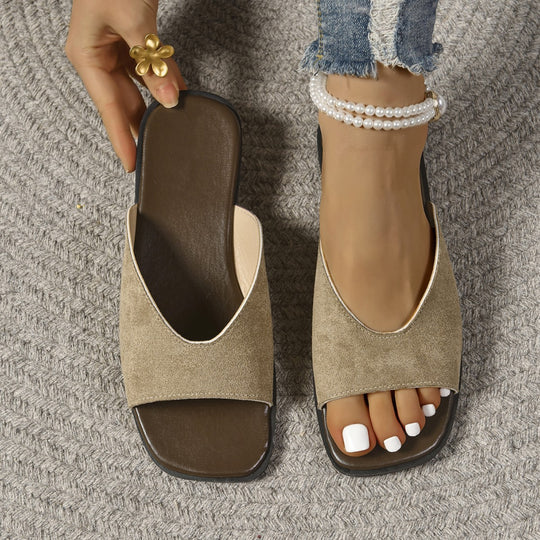 Damen bequeme Open-Toe Pantoletten mit modischem Schnitt und flexiblem Fußbett EB