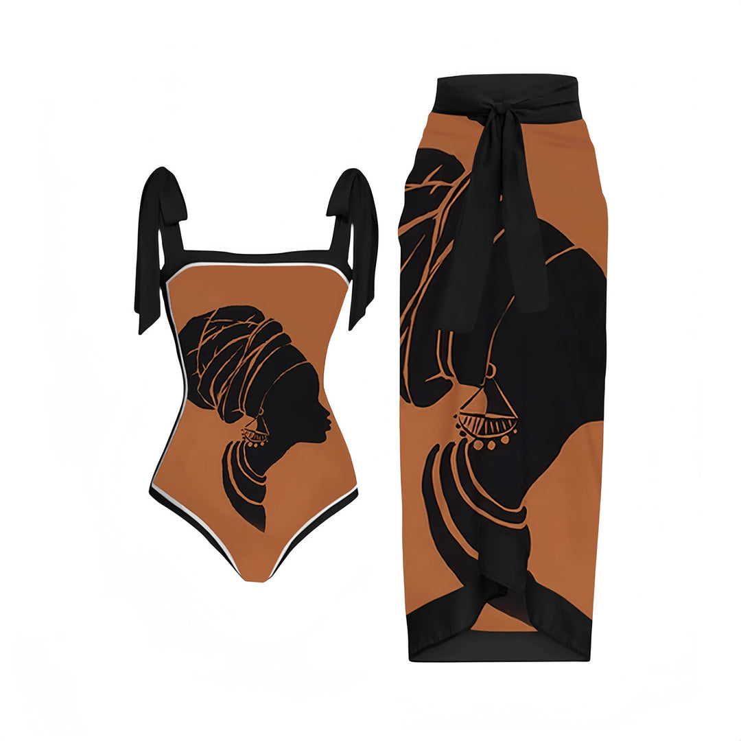 Damen Eleganter Badeanzug mit passendem Wickelrock EB