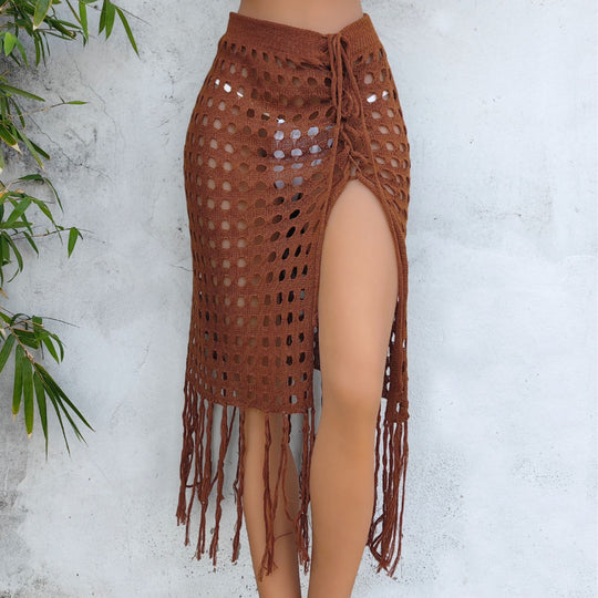 Damen gehäkelter Strand-Sarong mit Fransen EB
