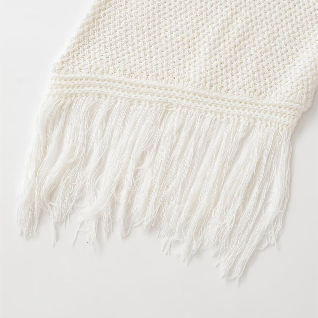 Damen Stricktop mit Fransen und asymmetrischem Schnitt EB