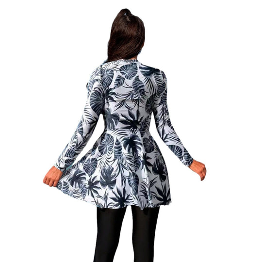 Damen modischer Longsleeve-Badeanzug mit Rock EB