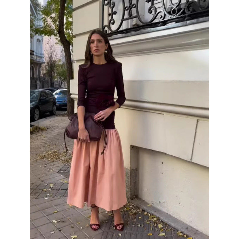 Damen elegantes Kleid mit Kontrastdetails EB