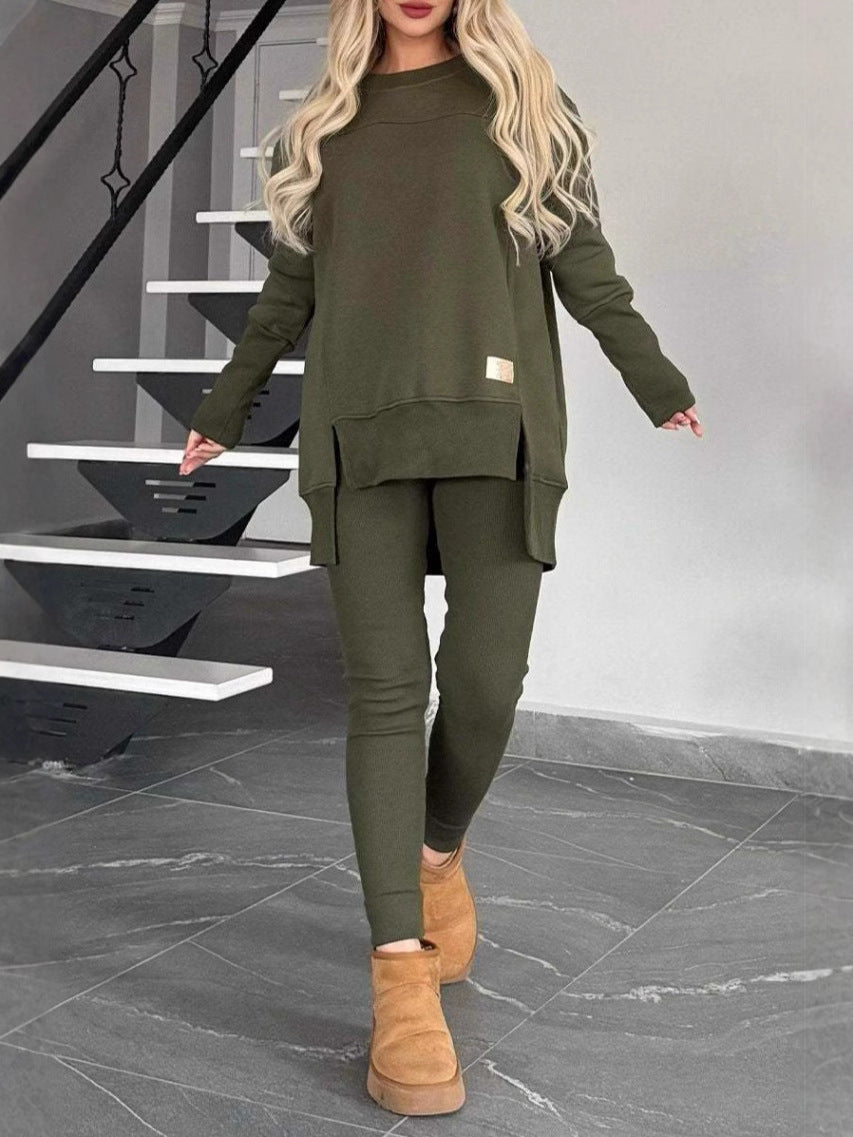 Damen Lässiges Langarm Sweatshirt-Set mit asymmetrischem Schnitt und praktischen Taschen EB
