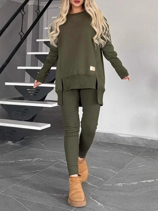 Damen Lässiges Langarm Sweatshirt-Set mit asymmetrischem Schnitt und praktischen Taschen EB