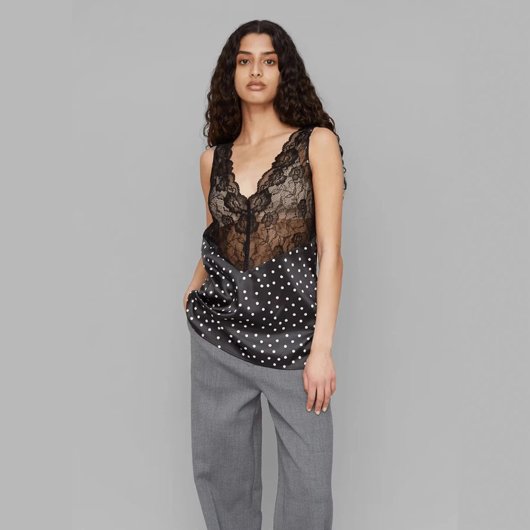 Damen Spitzen-Cami mit Polka-Dots und eleganten Details EB