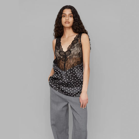 Damen Spitzen-Cami mit Polka-Dots und eleganten Details EB