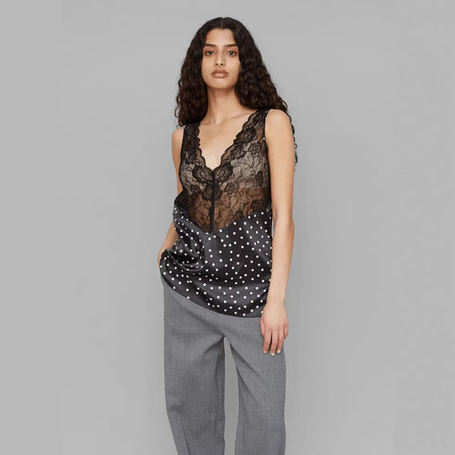 Damen Spitzen-Cami mit Polka-Dots und eleganten Details EB