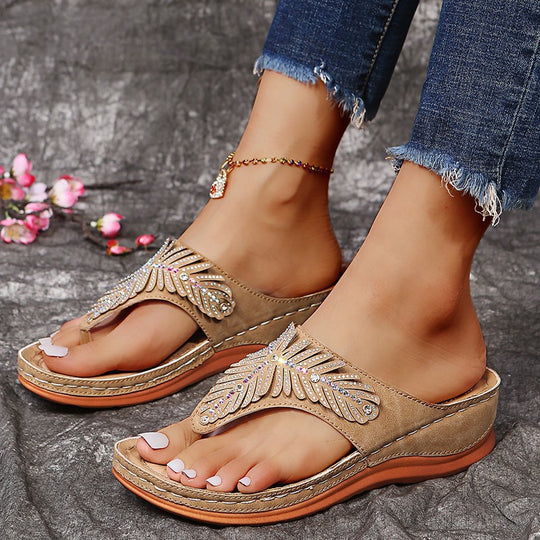 Damen Bequeme Schmuck-Sandalen mit Zehensteg EB