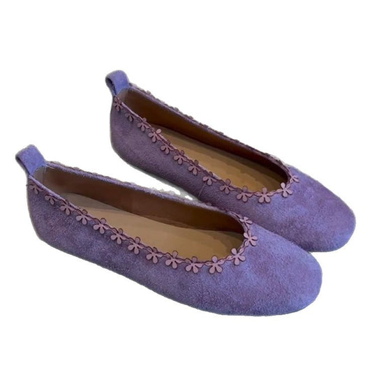 Damen bequeme Filz-Ballerinas mit zartem Blumenapplikationsdesign EB