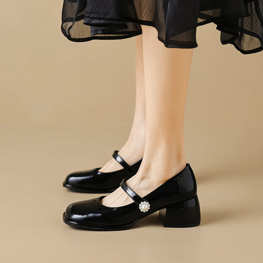 Damen Elegante Ballerinas mit modischem Riemen und funkelnder Schnallenverzierung EB