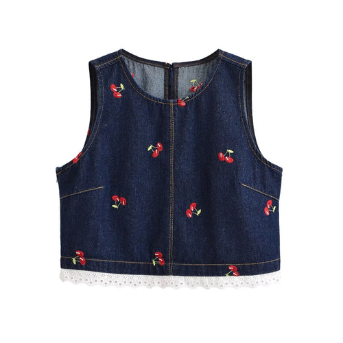 Damen Designer-Cropped-Top mit floralem Stickmuster und Spitzenbesatz EB