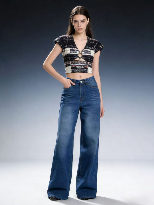 Damen Weit geschnittene High-Waist Jeans mit raffinierter Taillierung EB