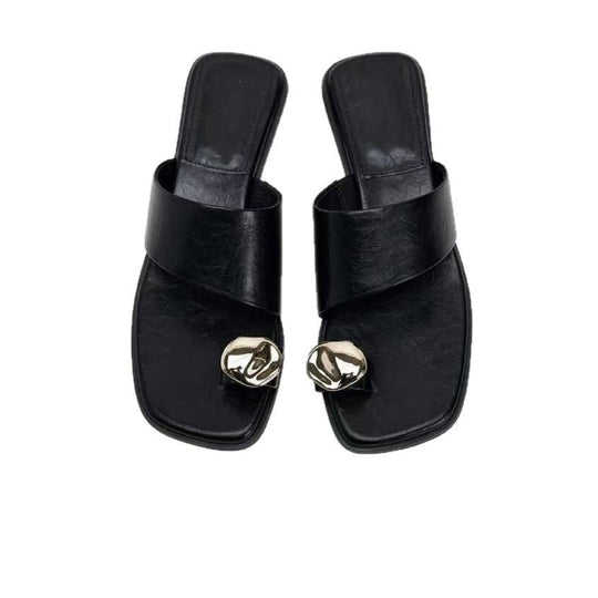 Damen modische Zehentrenner-Sandalen mit elegantem Dekorationsdetail EB