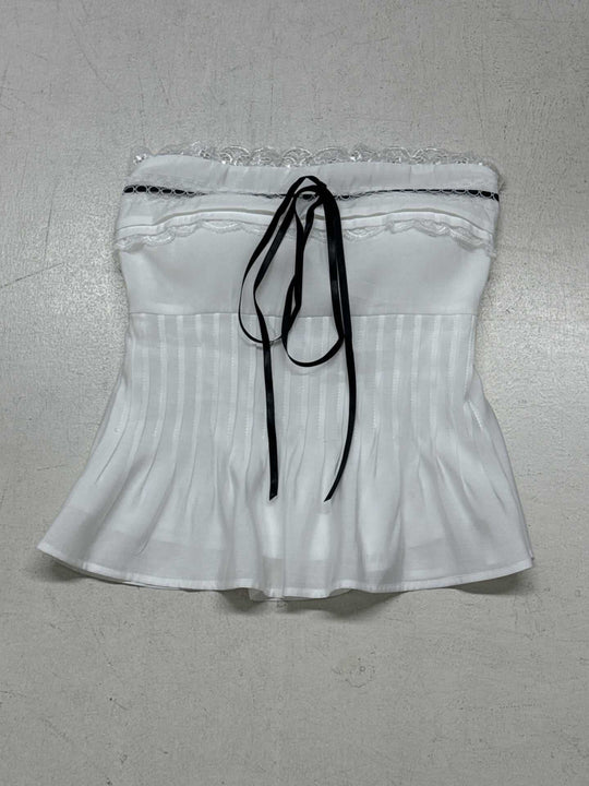 Damen Off-Shoulder Blusenshirt mit Rüschen und Bindeband EB