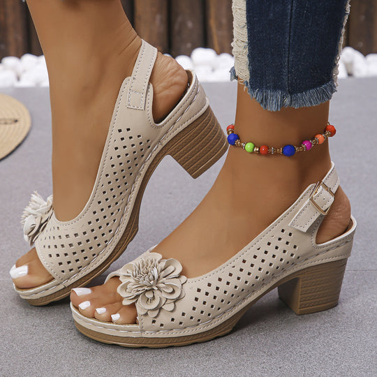Damen Henkelsandalen mit floralen Applikationen und ergonomischer Sohle EB