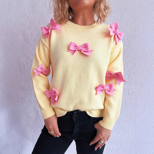Damen Pullover mit verspielten Schleifenapplikationen EB