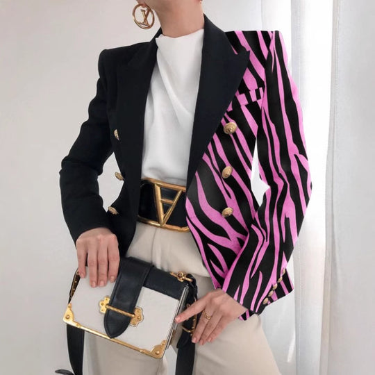 Damen Taillierter Doppelreihiger Blazer mit markanter Schulter, Goldknöpfen und Glitzer-Ombré EB