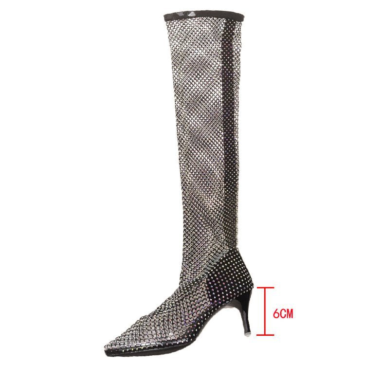 Damen Glitzernde Stiefeletten mit schmalem Absatz und elegantem Netzdesign EB