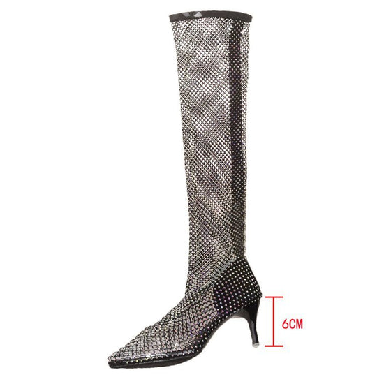 Damen Glitzernde Stiefeletten mit schmalem Absatz und elegantem Netzdesign EB