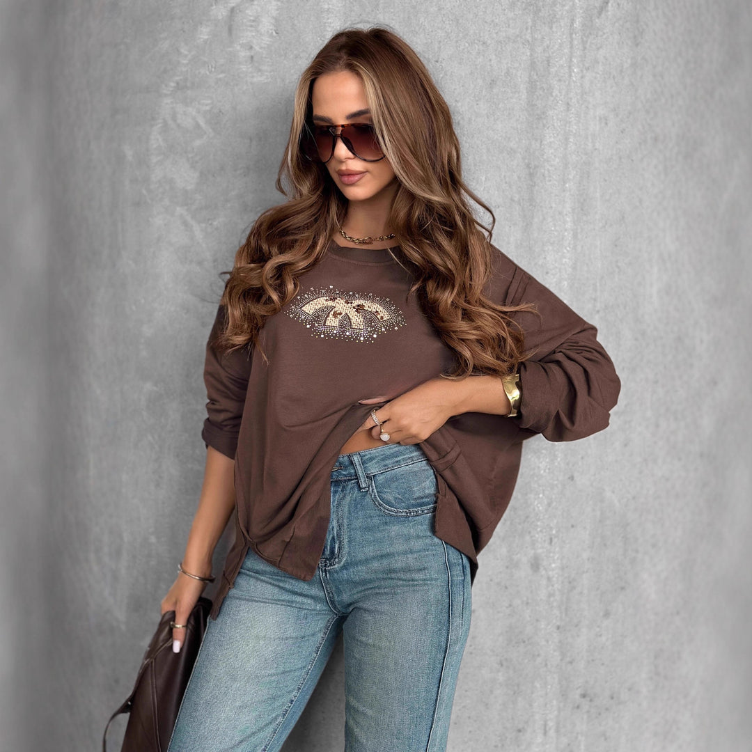 Damen Oversized Sweatshirt mit Glitzer-Print EB