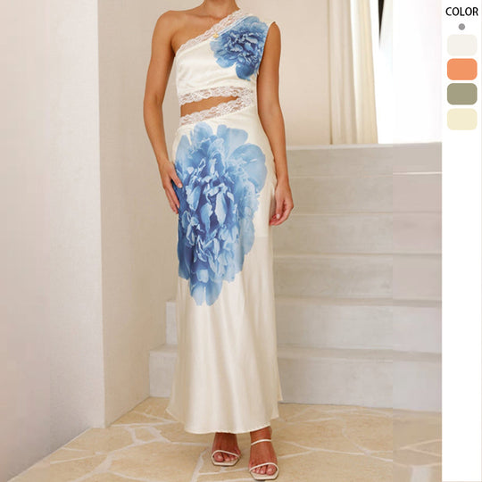 Damen elegantes Hochzeitskleid mit asymmetrischem Design und Spitze EB