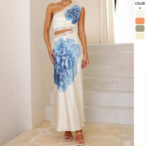 Damen elegantes Hochzeitskleid mit asymmetrischem Design und Spitze EB