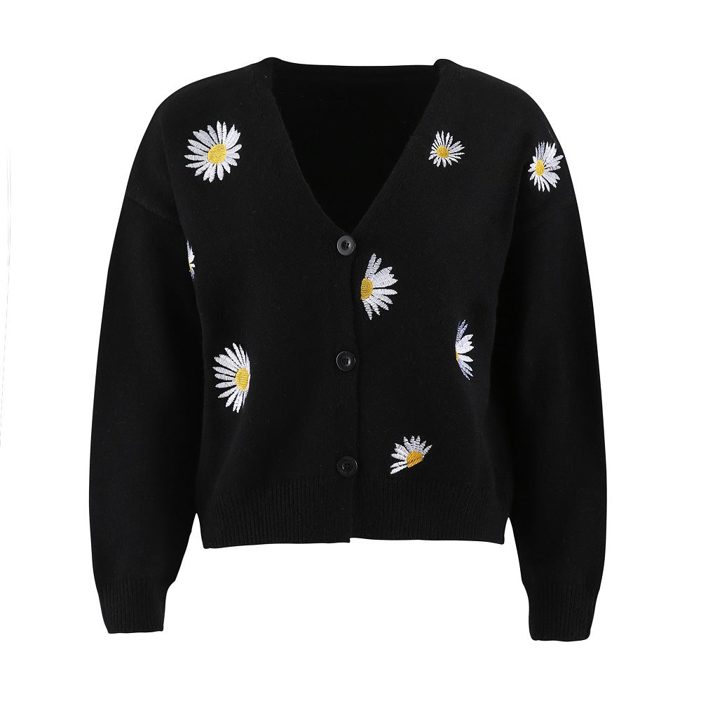 Damen Strickjacke mit floralem Muster und V-Ausschnitt EB