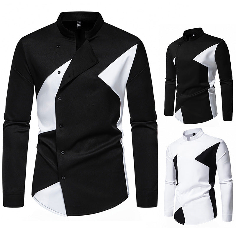 Herren modisches Designerhemd mit asymmetrischem Schnitt und innovativem Knopfdesign EB