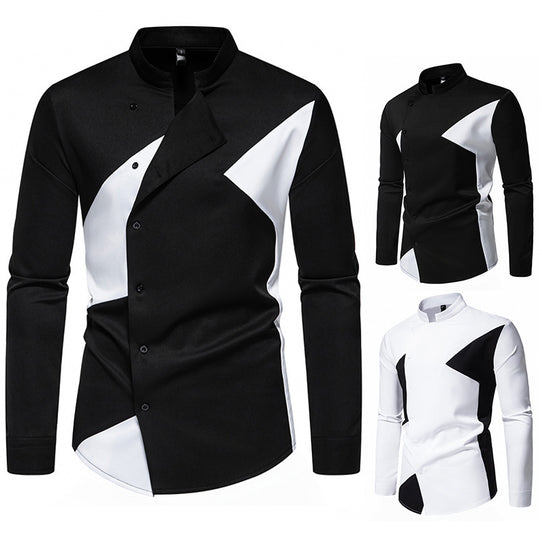 Herren modisches Designerhemd mit asymmetrischem Schnitt und innovativem Knopfdesign EB