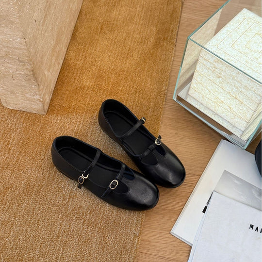 Damen Elegante und bequeme Mary Jane Ballerinas mit modischem Riemen und hochwertiger Leder-Oberfläche EB