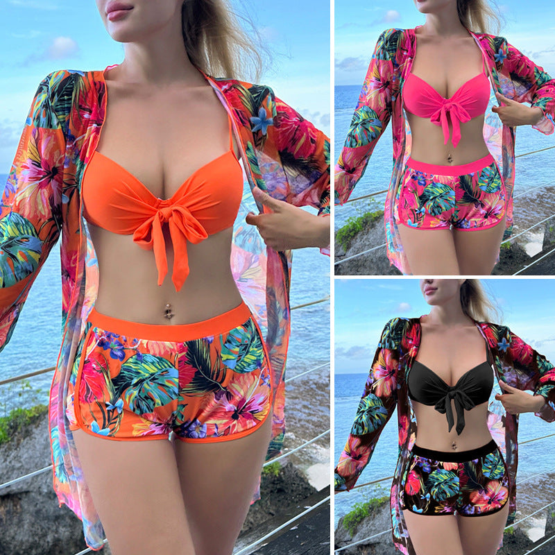 Damen Badeanzug mit floralem Kimono EB