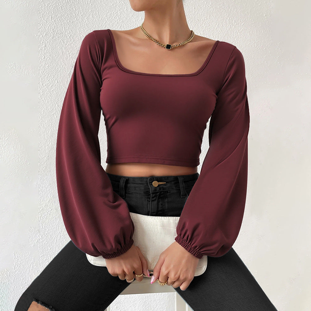 Damen formgebendes Cropped-Top mit quadratischem Ausschnitt und Ballonärmeln Eichborn Berlin