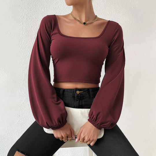 Damen formgebendes Cropped-Top mit quadratischem Ausschnitt und Ballonärmeln Eichborn Berlin