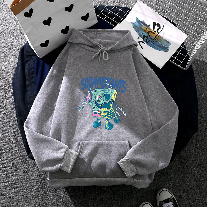 Damen nan weicher Oversize-Kapuzenpullover mit kawaii Pilzfrosch-Print, Kängurutasche und gerippten Bündchen EB