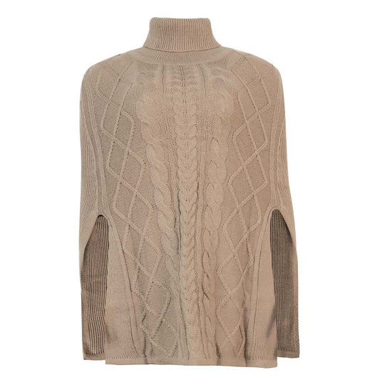 Damen Strickponcho mit hohem Kragen und dekorativem Zopfmuster EB