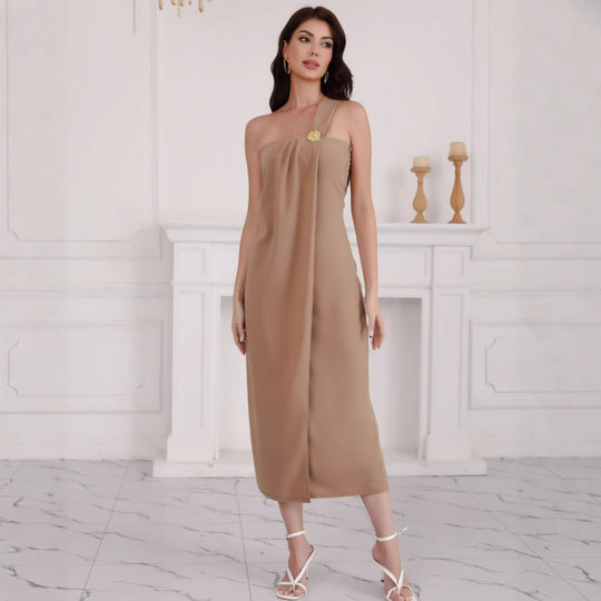 Damen elegantes schulterfreies Maxikleid mit Dekorativem Detail EB
